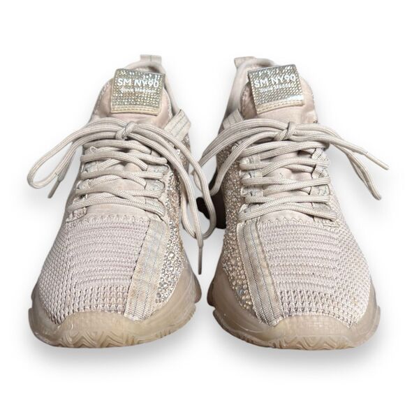 Steve Madden Maxima SM NY90 Gem Studded Beige & Gold Shoes Women’s Size 9M - Picture 3 of 16